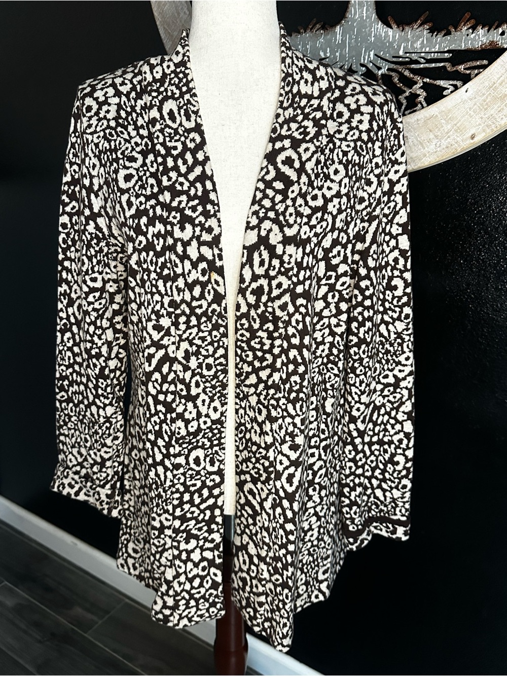 Style & Co. Black and White Animal Print Open-Front Jacket